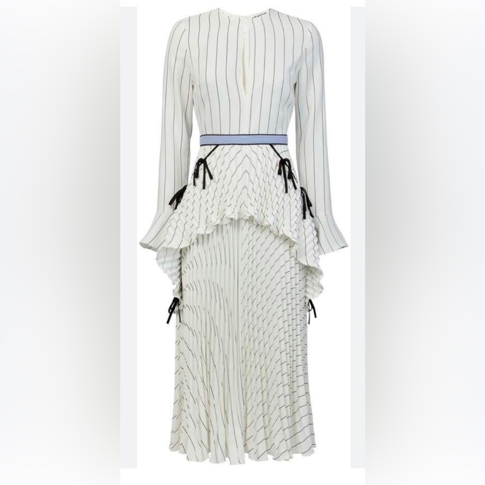 Self portrait monochrome stripe pleaded dress
